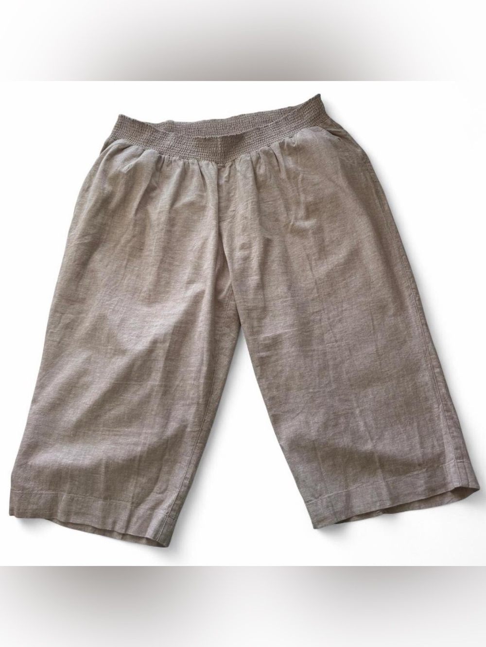 Catherines Linen Blend Wide Leg Capri Pants 2X 22/24 Beige Pull On Coastal Boho